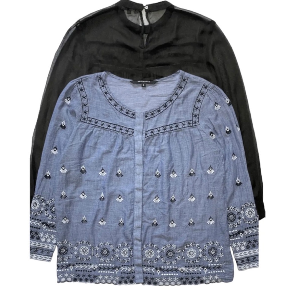 Bundle of  2 WALTER BAKER Blouse Shirt Blue Black Long Sleeve Womens Small